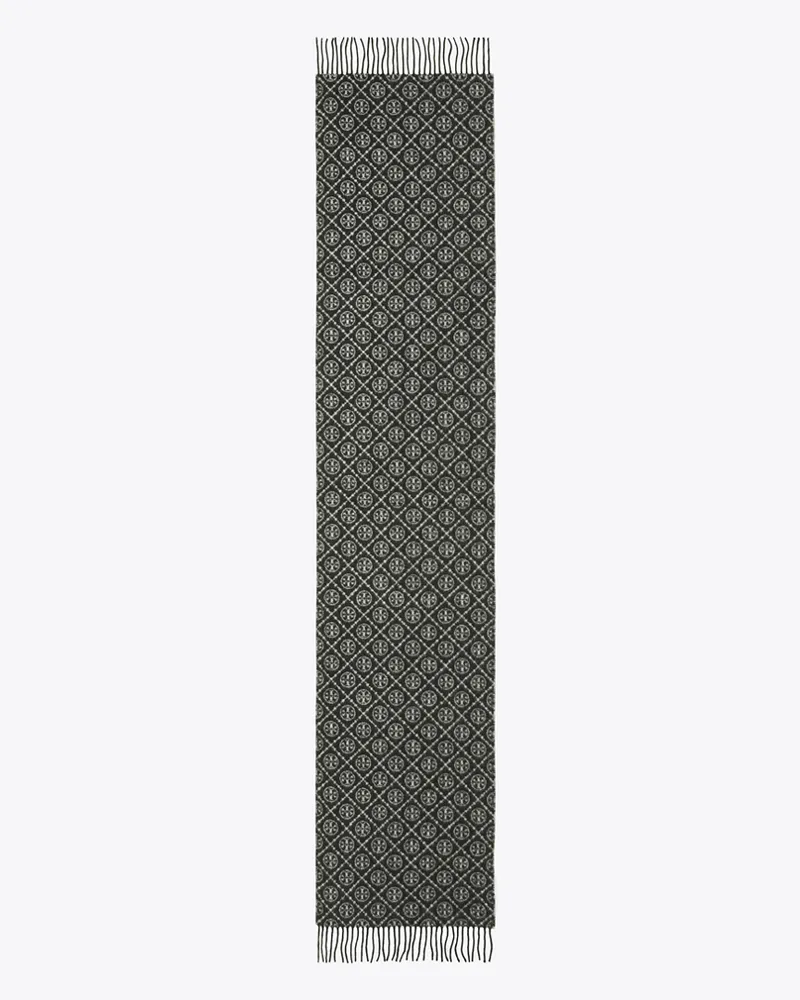 Tory Burch Damen Länglicher Schal mit T-Monogramm Black