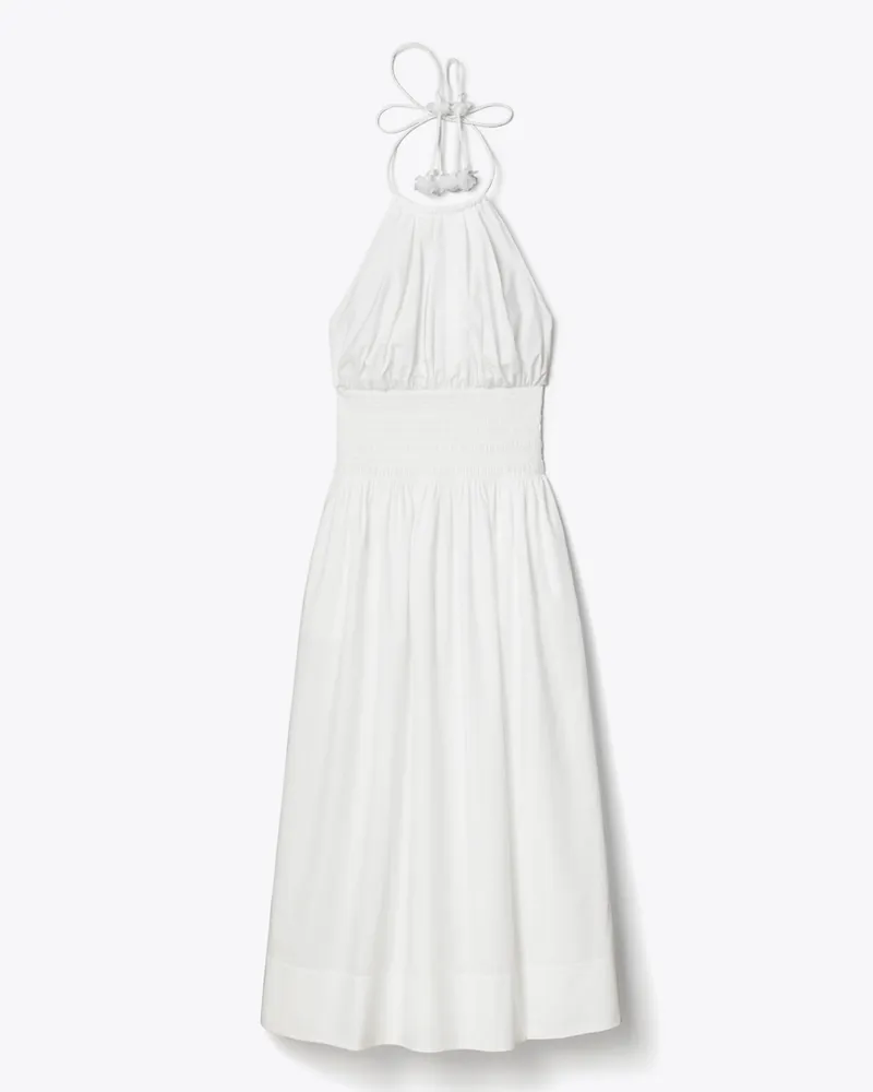 Tory Burch Gesmoktes Nackenträgerkleid aus Popeline White