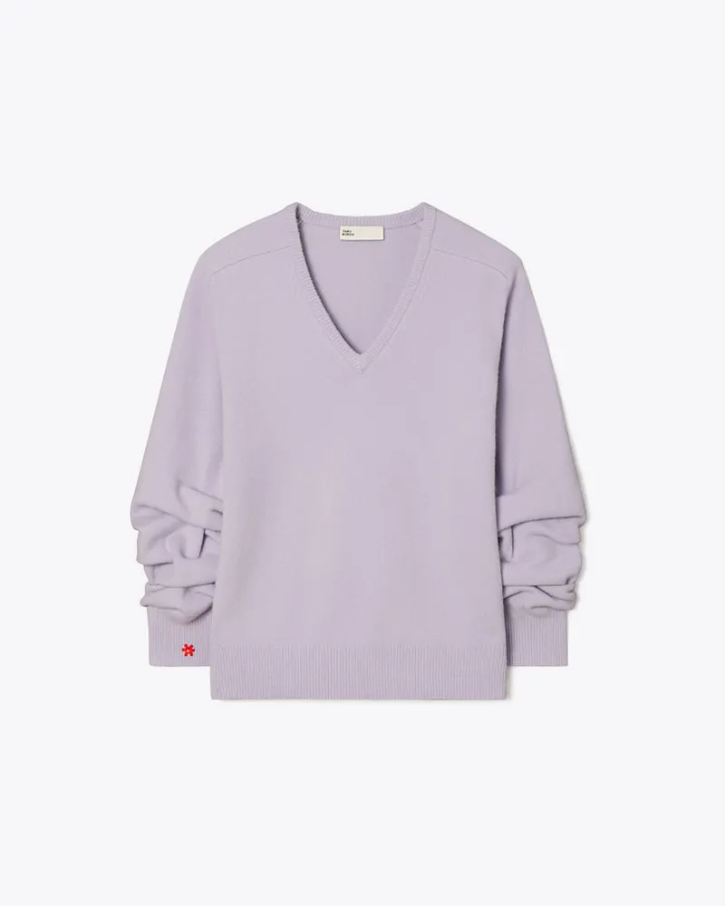 Tory Burch Wool V-Neck Sweater Lavender