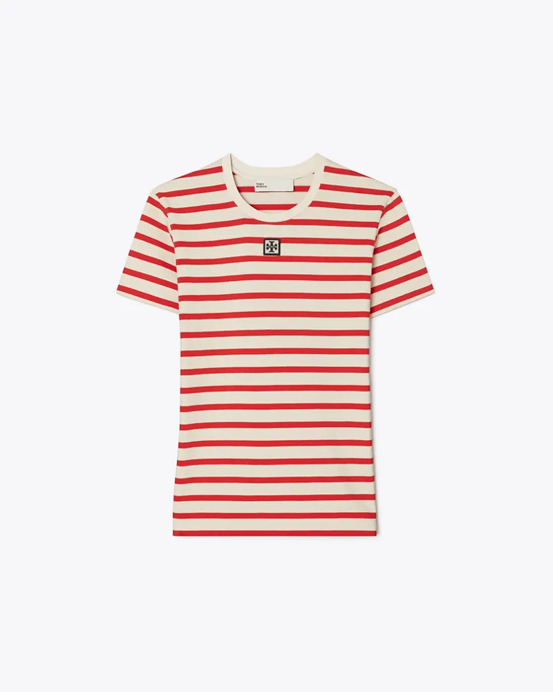 Tory Burch Damen Gestreiftes Baumwoll-T-Shirt Light
