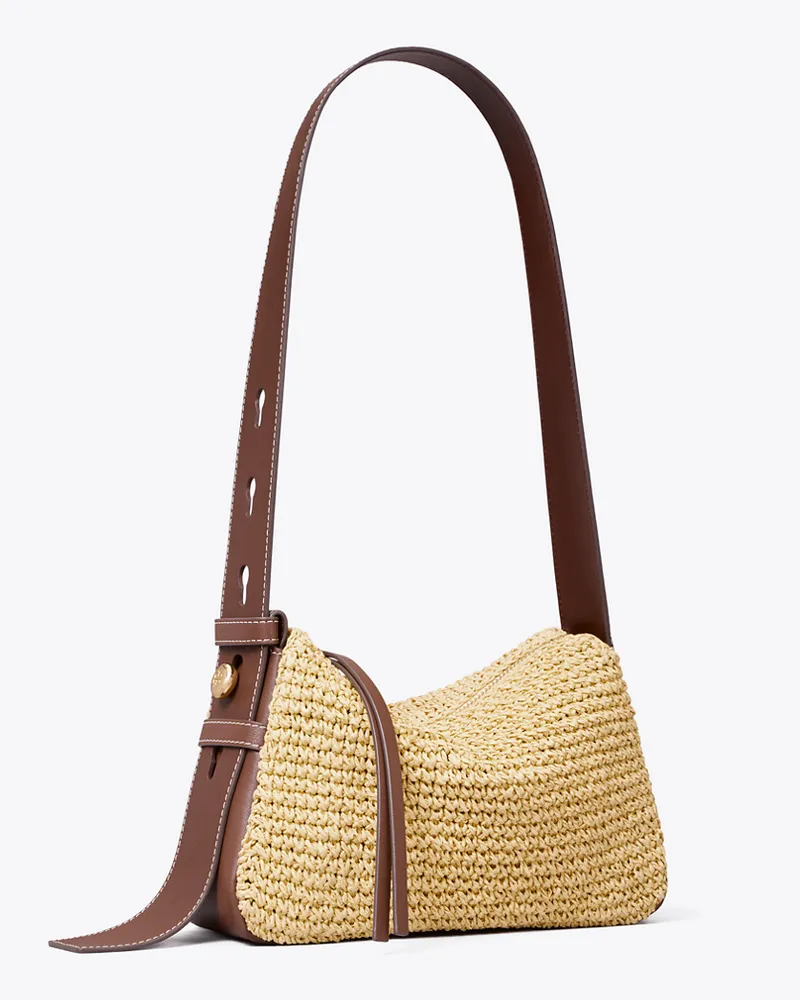 Tory Burch Damen Small Romy Woven Shoulder Bag Natural