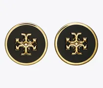Damen Runder Icon Ohrstecker mit Emaille in Gold/Schwarz