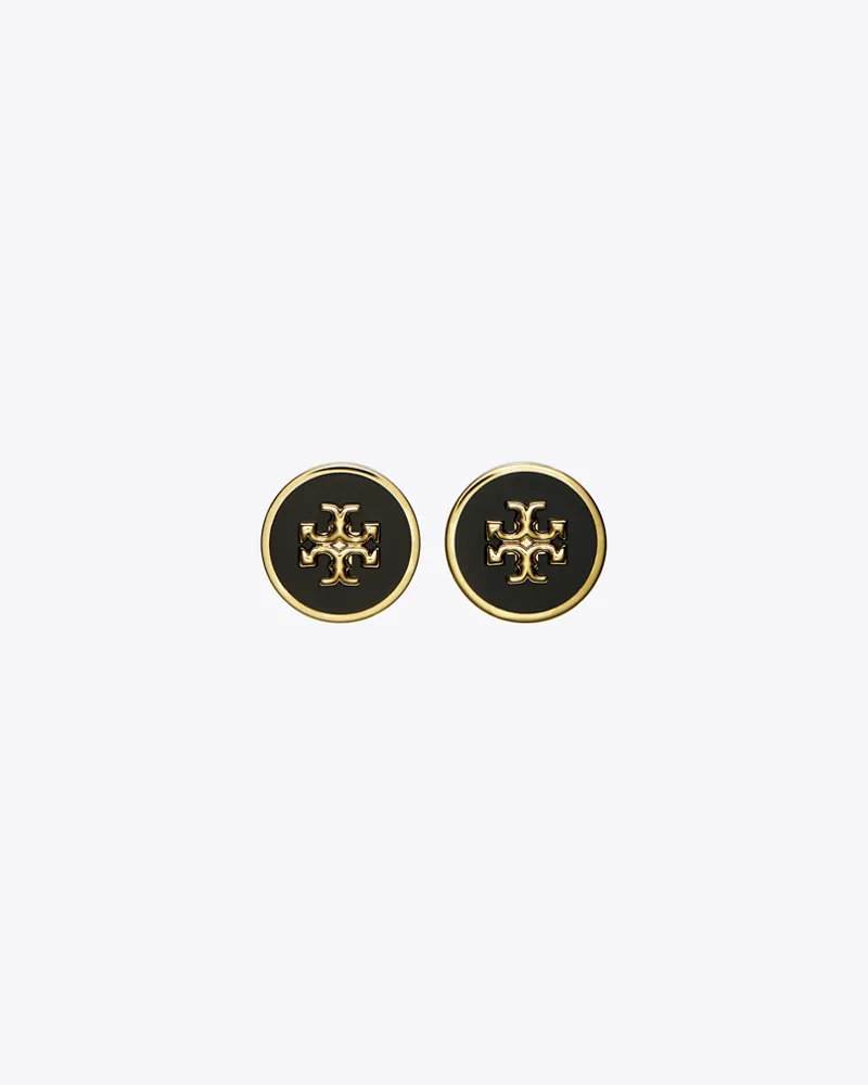 Tory Burch Damen Runder Kira Ohrstecker mit Emaille in Gold/Schwarz Tory