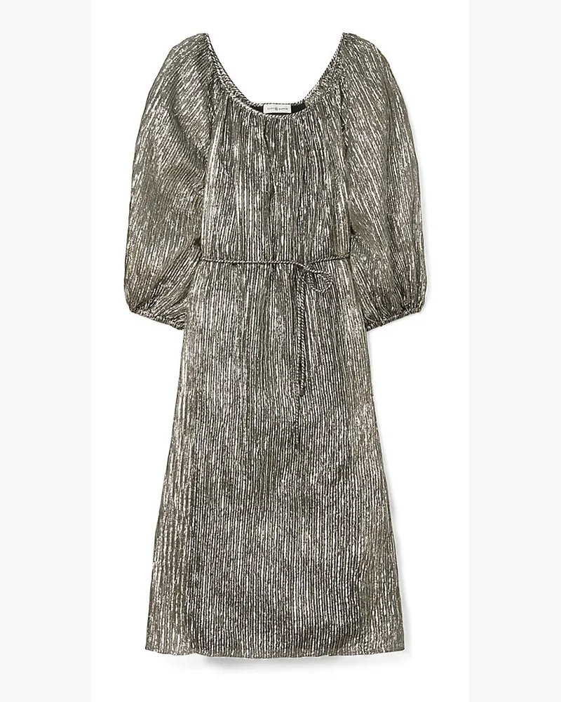 Tory Burch Gestreiftes Lamé-Knitterkleid Silver