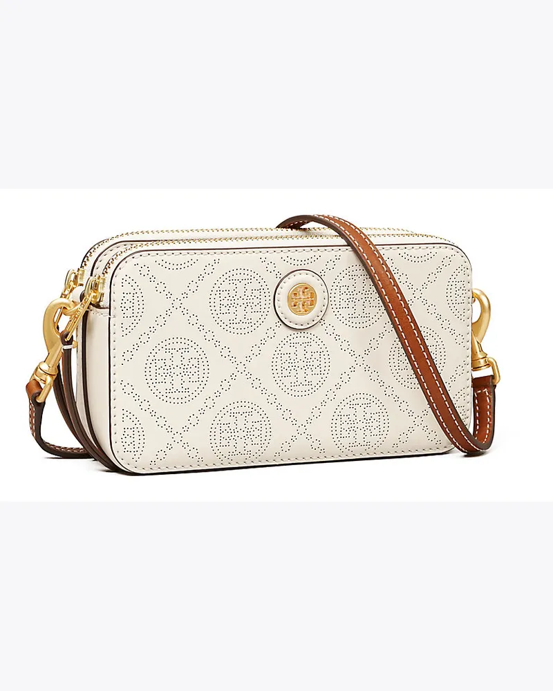 Tory Burch Perforierte Mini Bag Aus Leder Mit T-Monogramm Und Doppelreißverschluss 