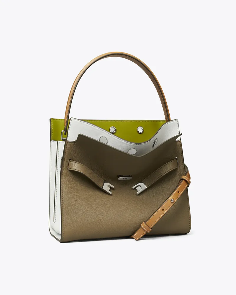 Tory Burch Damen Kleine Lee Radziwill Double Bag aus Strukturleder in Colorblock-Optik Wild