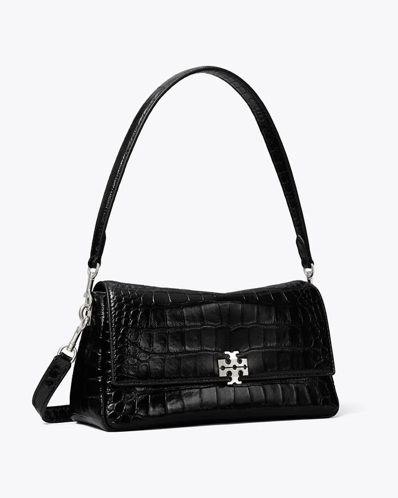 Tory Burch Kleine Charlie Schultertasche mit Krokoprägung Black