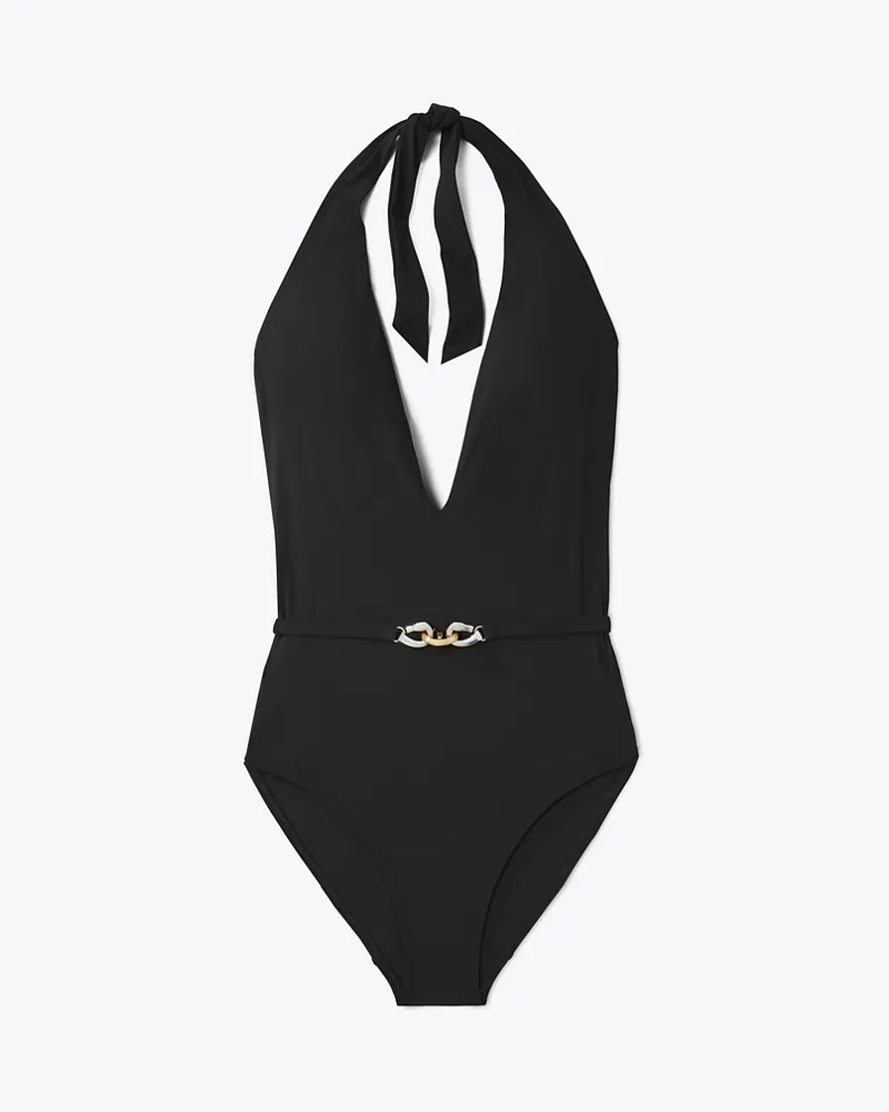 Tory Burch Damen Jessa Badeanzug mit V-Ausschnitt Black