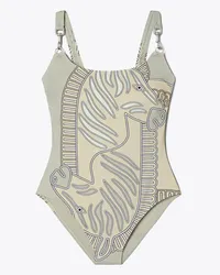 Tory Burch Printed Clip Tank Swimsuit Khaki