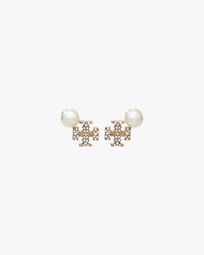 Tory Burch Moondance Logo and Pearl Stud Earrings Tory
