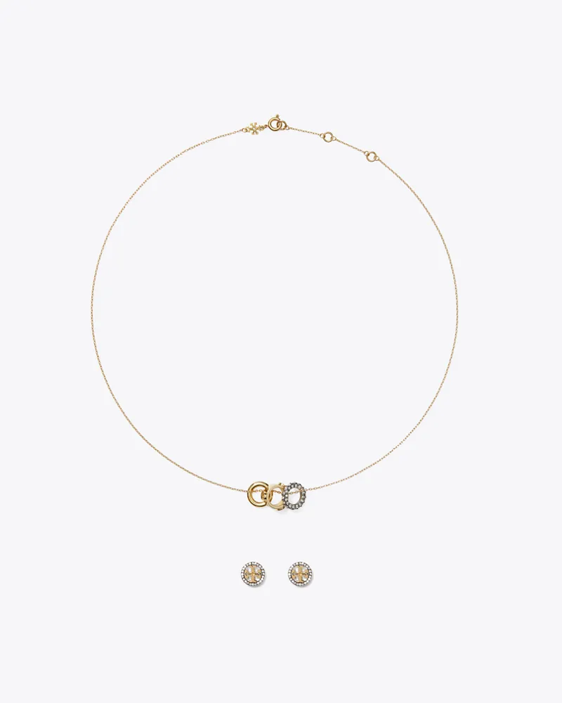 Tory Burch Damen Miller Pavé-Halskette und Ohrringe im Geschenkset Tory