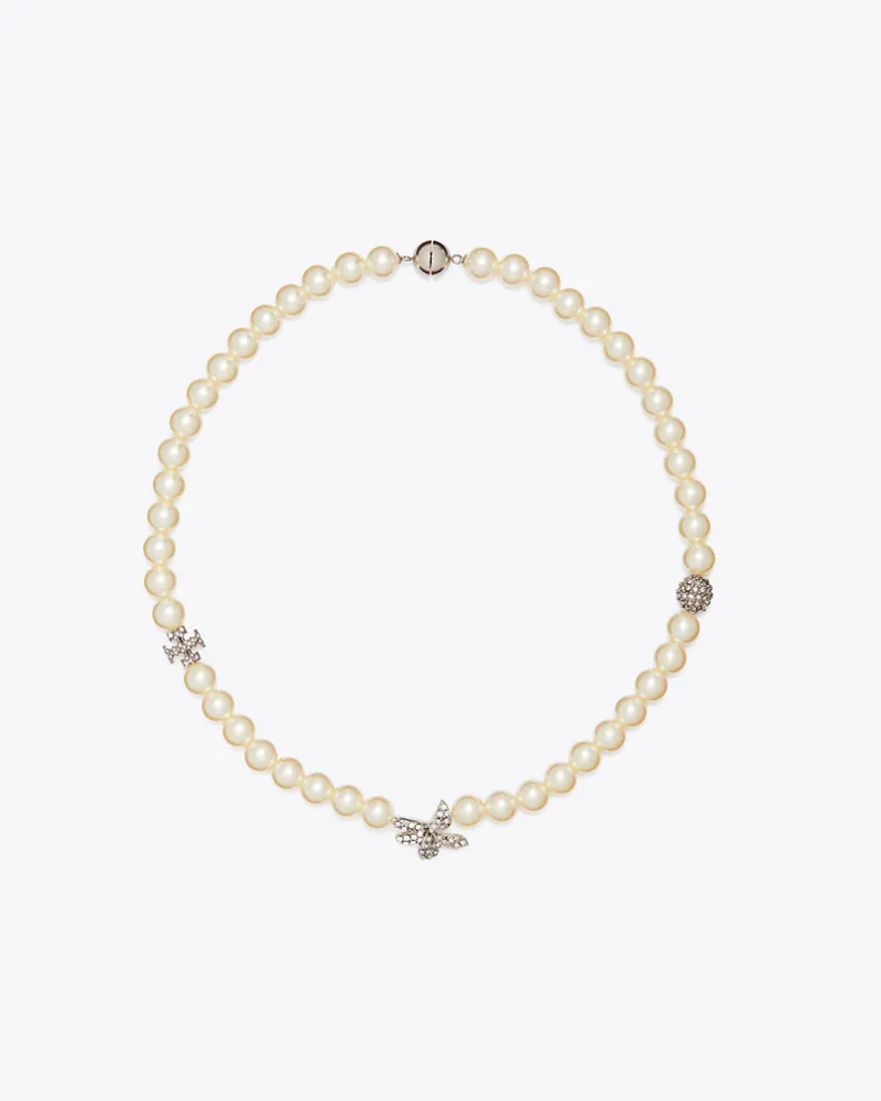 Tory Burch Damen Moondance Pavé-Halskette mit Blumenperlen Tory