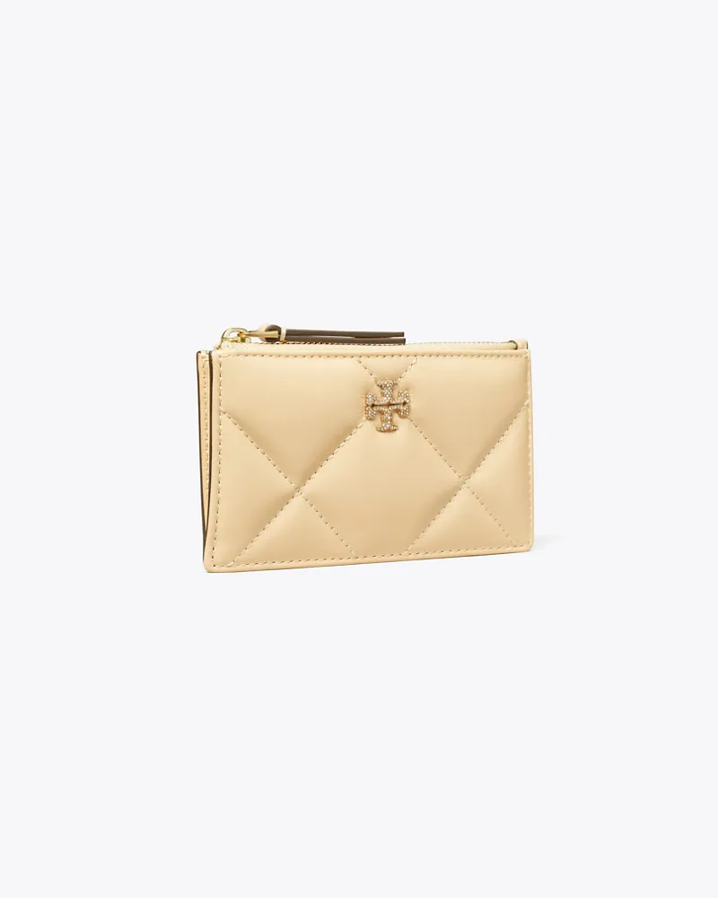Tory Burch Damen Kira Kartenetui mit Pavé-Logo, Rautensteppung und Reißverschluss Vanilla