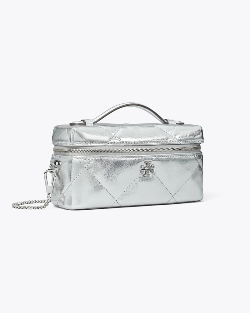 Tory Burch Damen Kira Diamond Quilt Metallic Vanity Case Silver