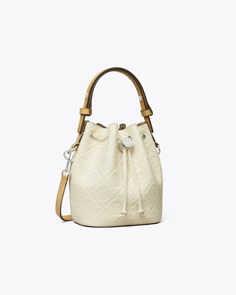 Tory Burch Damen Strukturierte Mini Bucket Bag mit T-Monogramm Warm