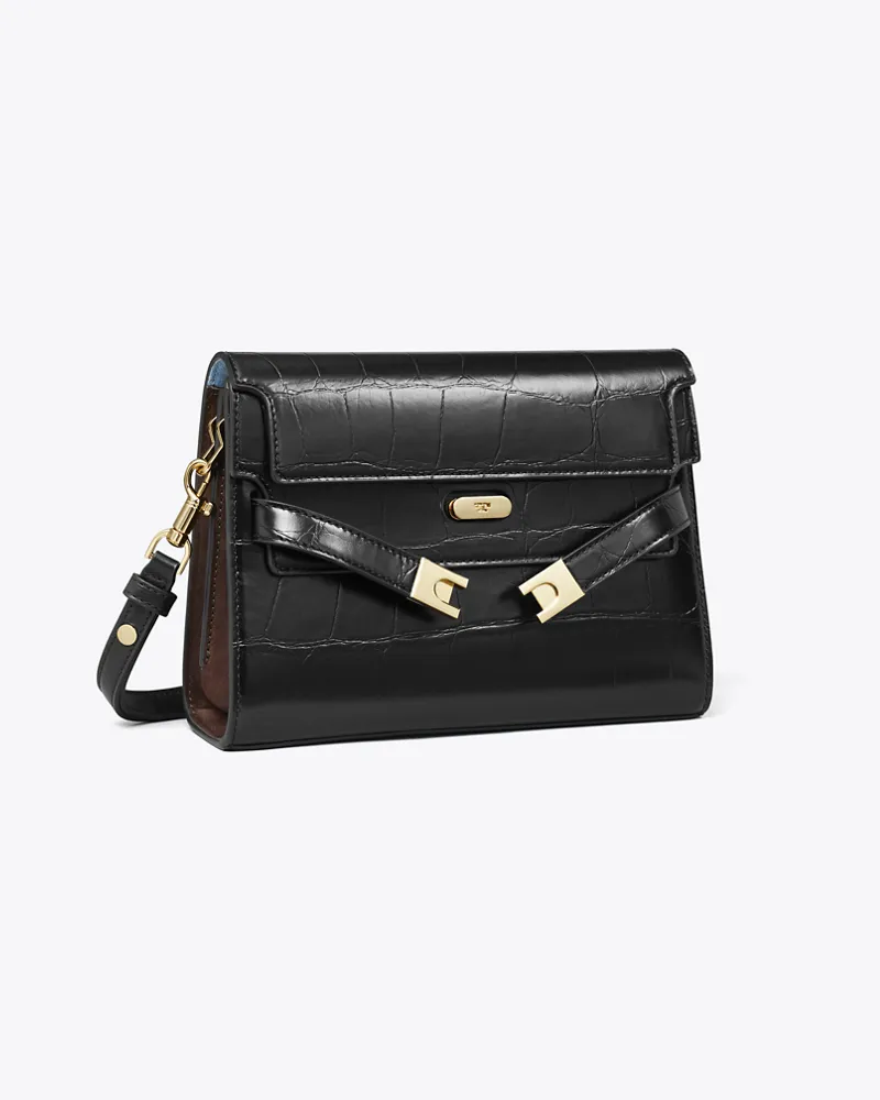Tory Burch Damen Lee Radziwill Schultertasche mit Krokoprägung Black