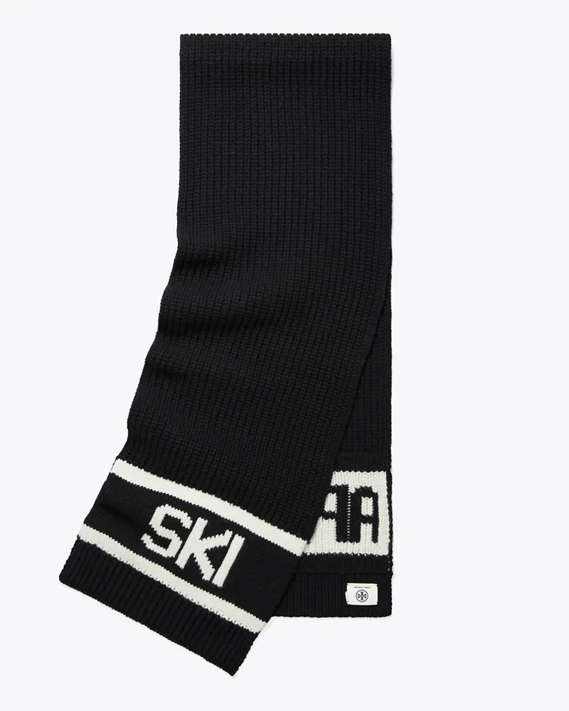 Tory Burch Damen Après-Ski-Schal in Schwarz/Weiß Sport