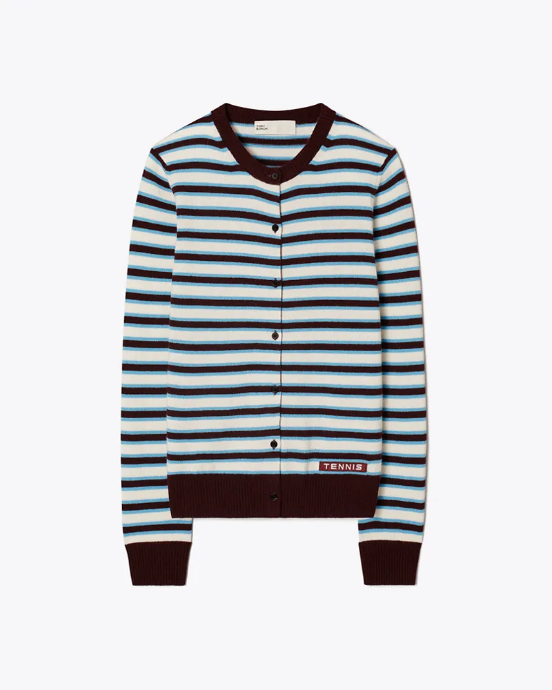 Tory Burch Damen Cashmere Striped Tennis Cardigan Winetasting