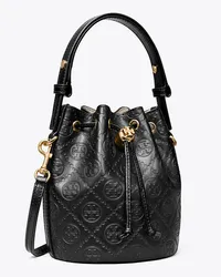 Tory Burch T Monogram Leather Mini Bucket Bag Black