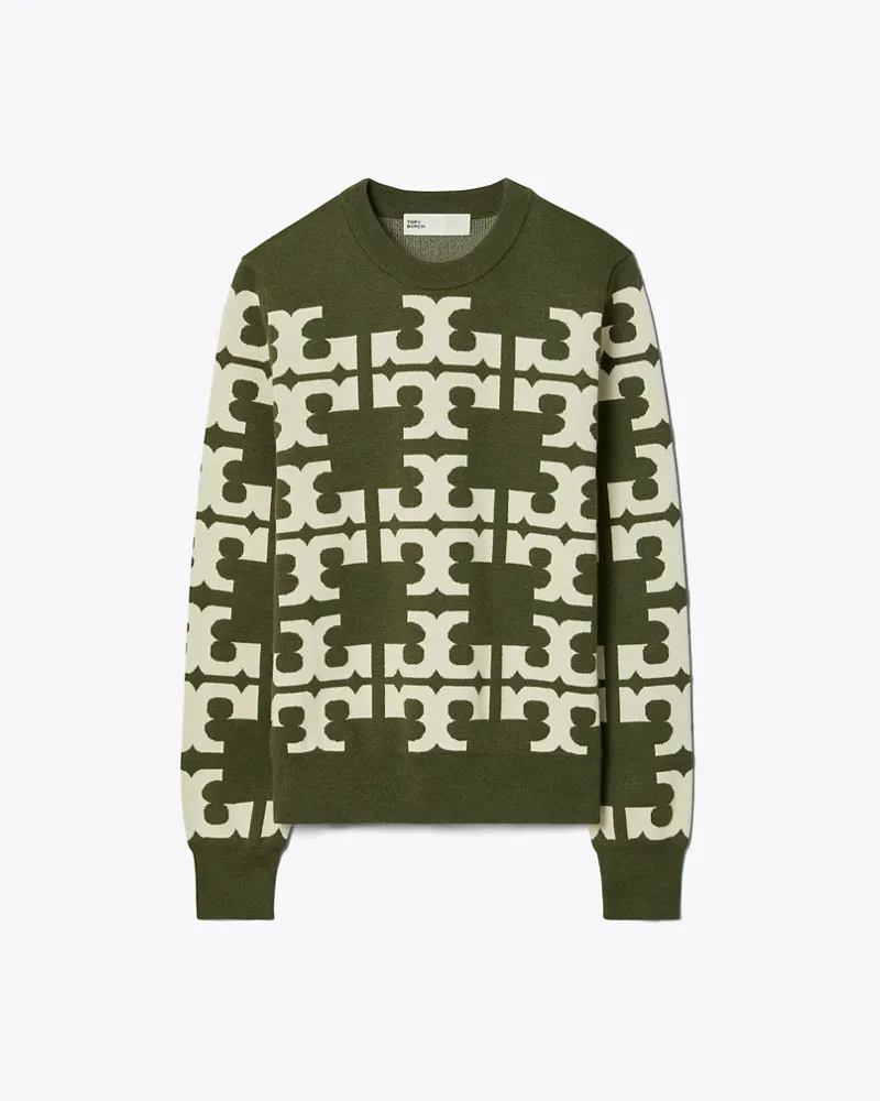 Tory Burch Damen Wollpullover mit Logo Olive