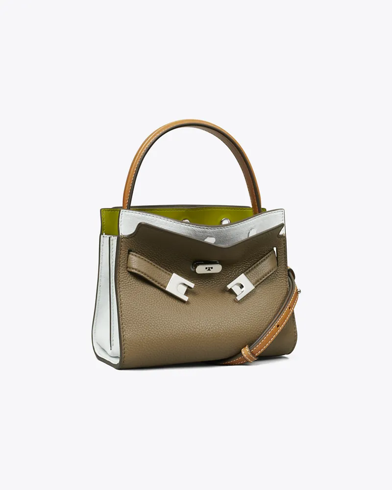 Tory Burch Damen Petite Lee Radziwill Double Bag aus Strukturleder in Colorblock-Optik Wild