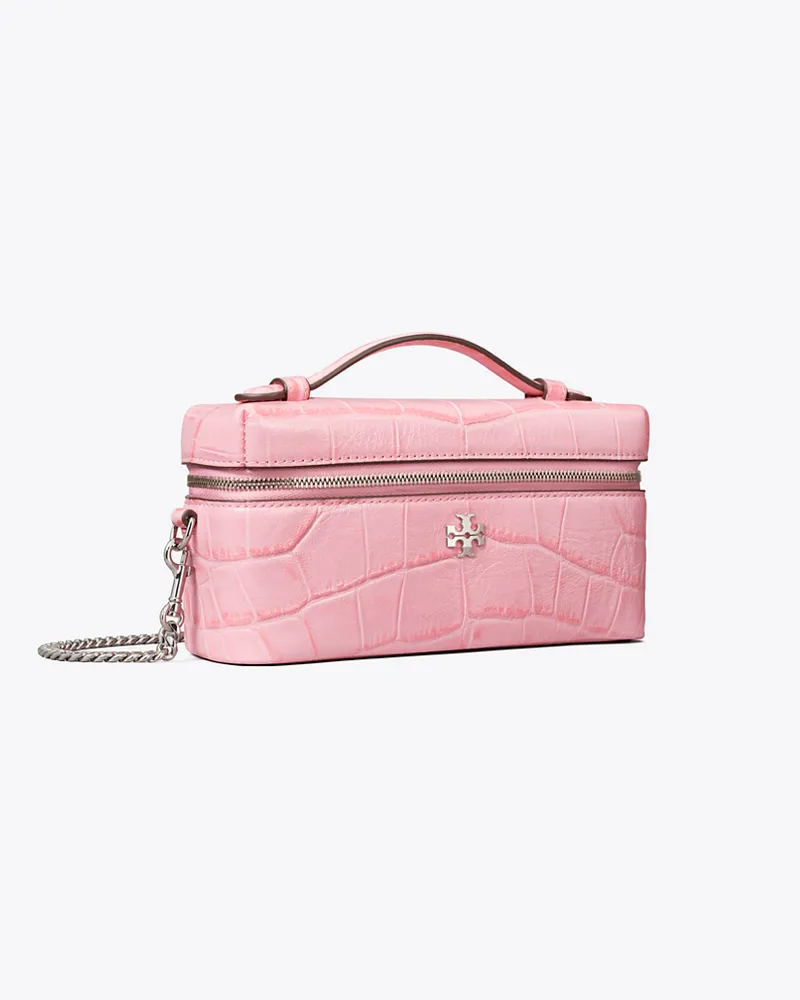 Tory Burch Damen Charlie Kosmetiktasche mit Krokoprägung Rose