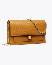 Tory Burch T Monogram Leather Chain Wallet Tan