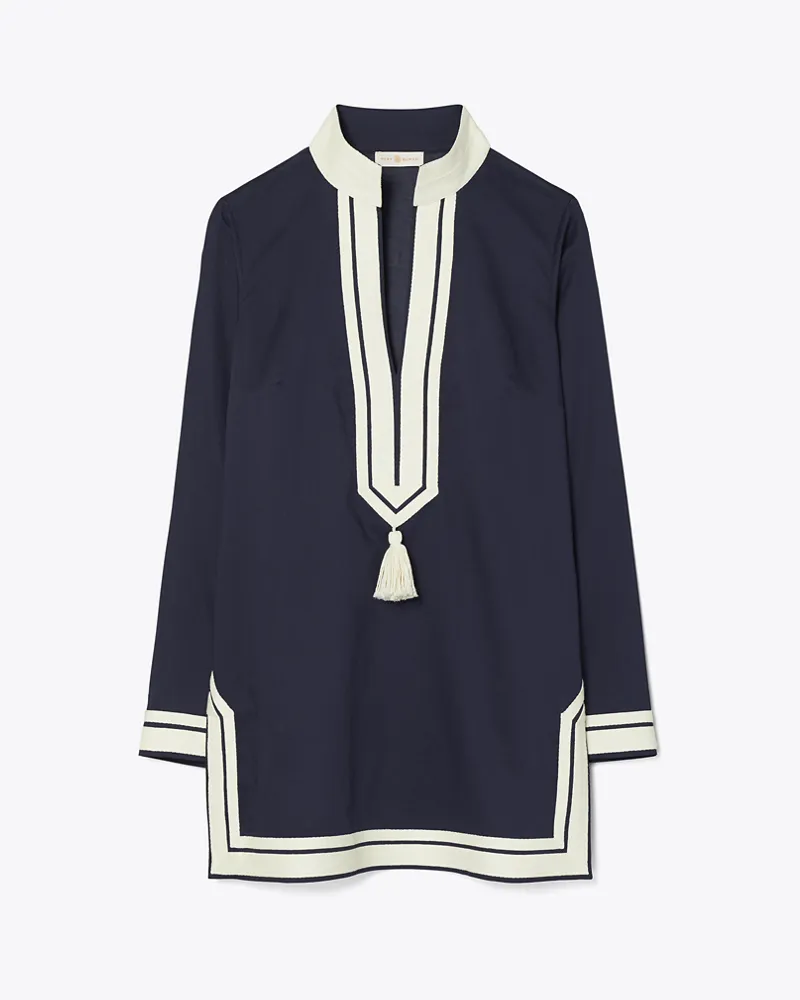 Tory Burch Damen Einfarbige Tunika mit Quasten in Blau Tory
