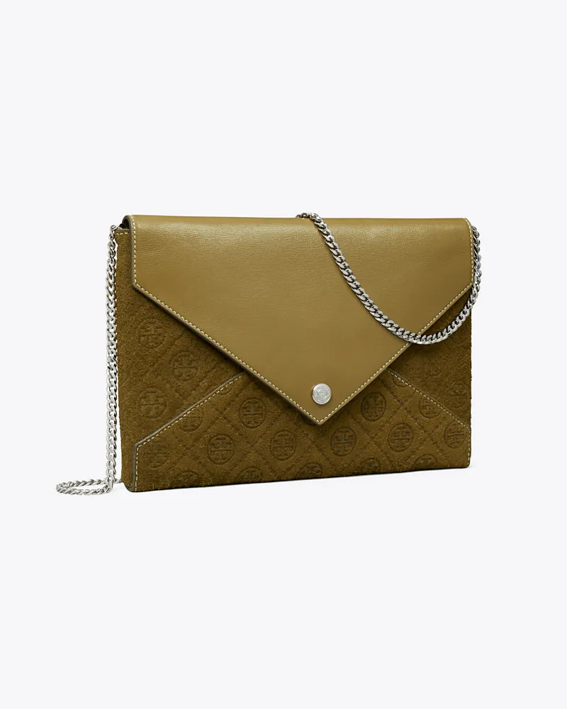 Tory Burch Damen T Monogram Suede Envelope Chain Pouch Deep