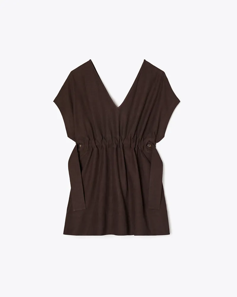 Tory Burch Damen Leinenkleid mit Gürtel Dark