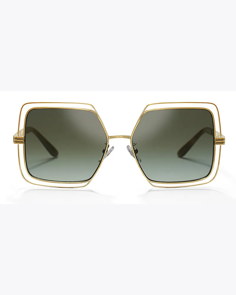 Tory Burch Kira Stripe Open-Wire Square Sunglasses Gold