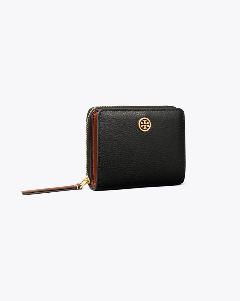 Tory Burch Damen Aufklappbare Robinson Geldbörse aus Strukturleder Black