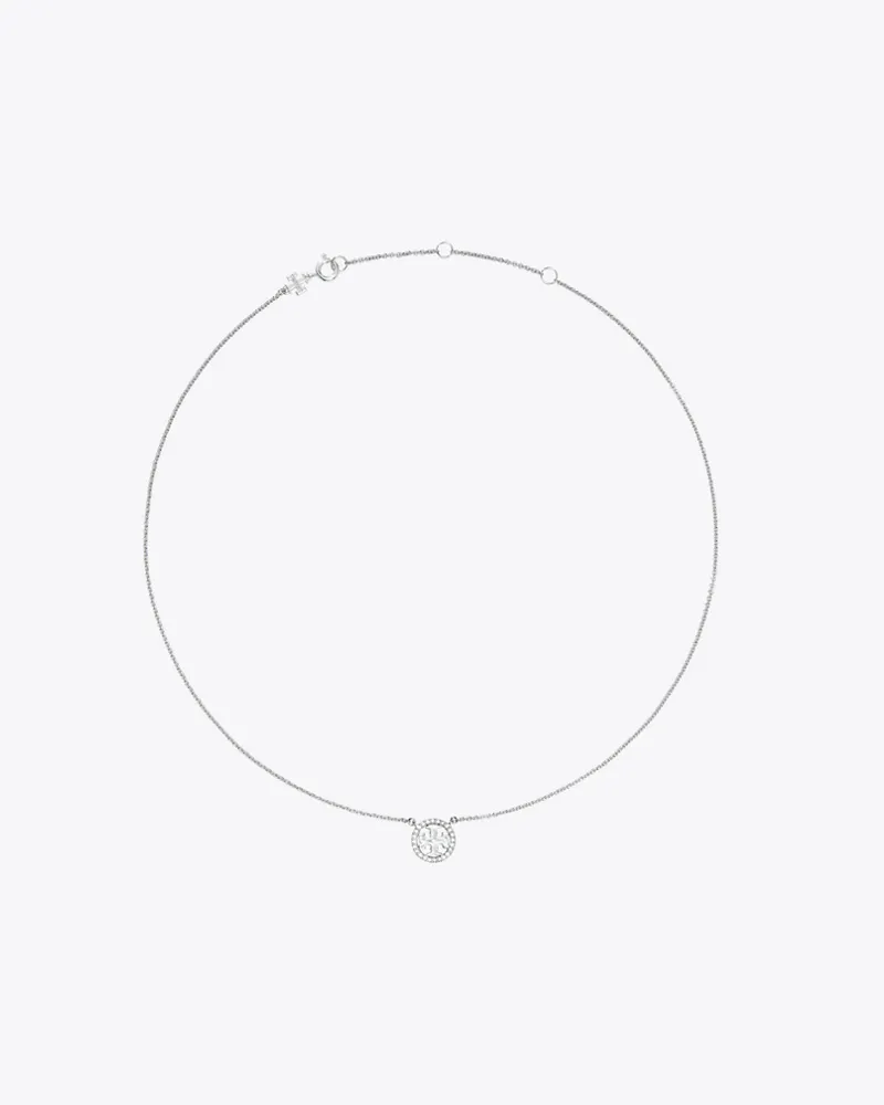 Tory Burch Damen Feine Miller Halskette mit Pavé-Logo in Silber Tory