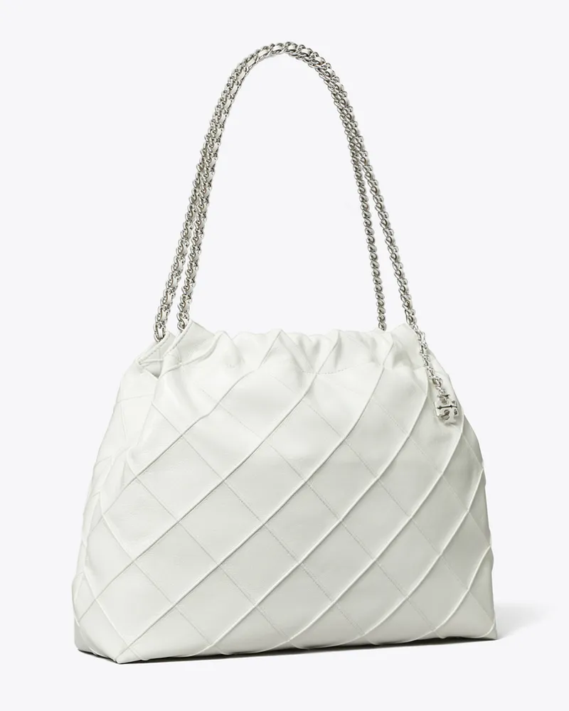 Tory Burch Damen Weiche Fleming Hobo Bag in Vintage-Optik Blanc