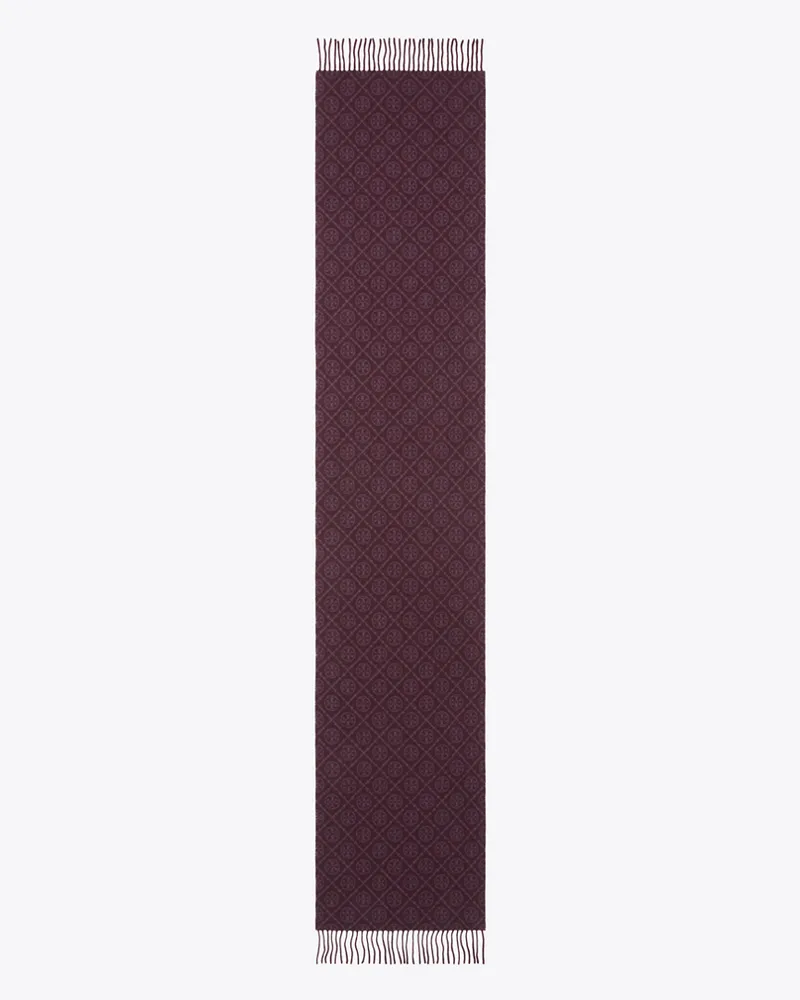Tory Burch Damen Länglicher Schal mit T-Monogramm Chocolate