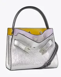 Tory Burch Petite Lee Radziwill Metallic Double Bag Silver