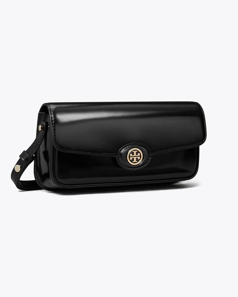 Tory Burch Damen Rechteckige Robinson Schultertasche aus Spazzolatoleder Black