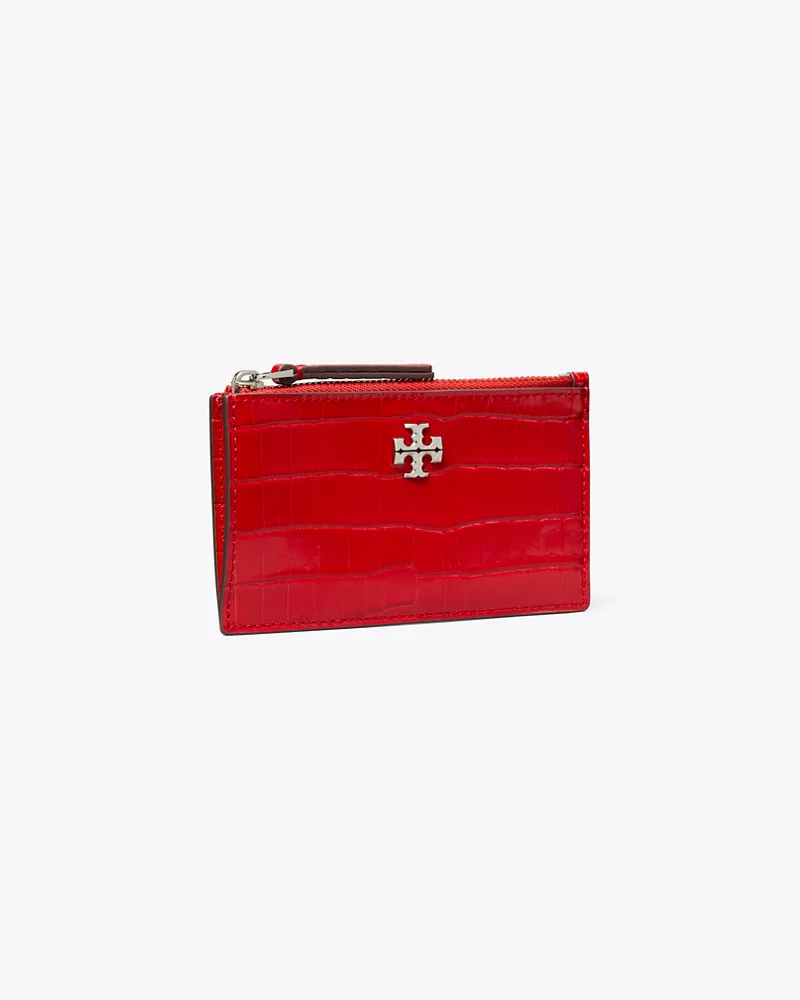 Tory Burch Damen Kira Croc-Embossed Zip Card Case Red