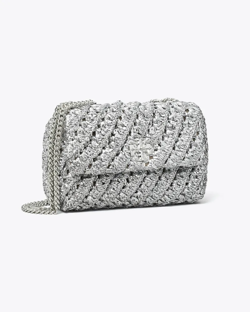 Tory Burch Damen Kleine, gewebte Kira Schultertasche Silver
