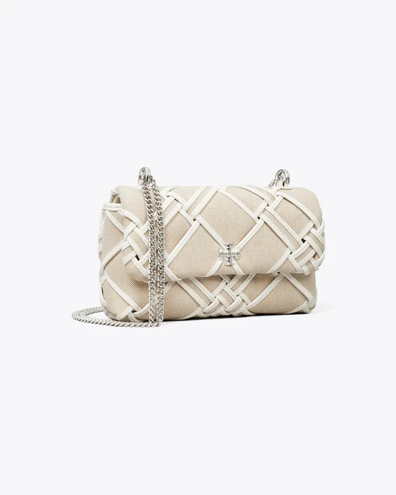 Tory Burch Damen Mini Kira Tasche aus gewebtem Canvas mit Umschlag Natural