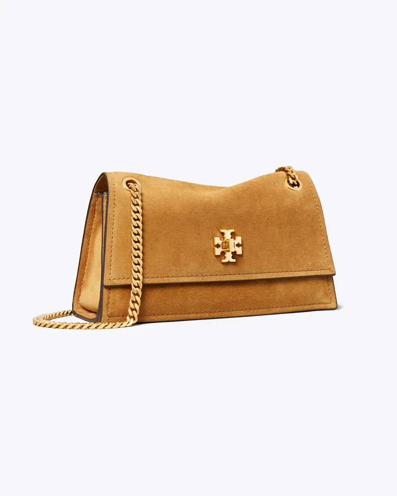 Tory Burch Damen Mini Kira Schultertasche aus Wildleder mit Drehverschluss Toffee