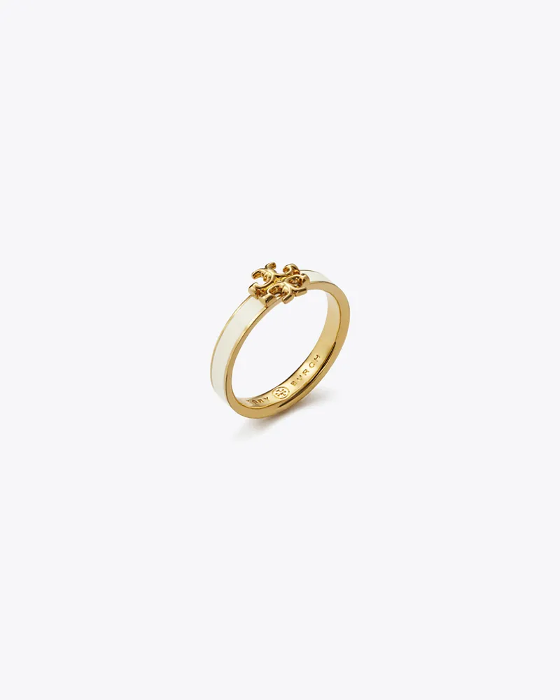 Tory Burch Damen Kira Ring aus Emaille in Gold/Weiß Tory