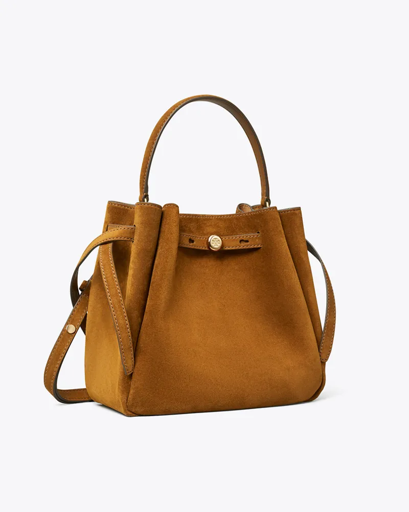 Tory Burch Damen Romy Bucket Bag aus Wildleder Cognac