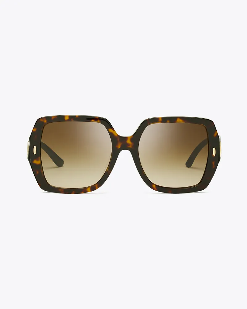 Tory Burch Damen Eckige Miller Oversize-Sonnenbrille in Braun/Braun Dark