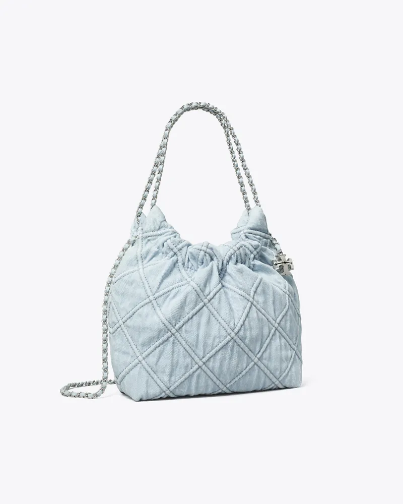 Tory Burch Damen Fleming Mini Hobo Bag aus weichem Denim Seltzer
