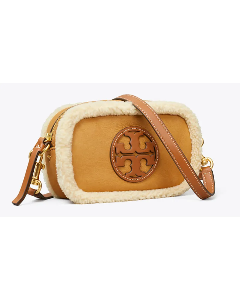 Tory Burch Mini Miller Shearling Crossbody Bag Tan