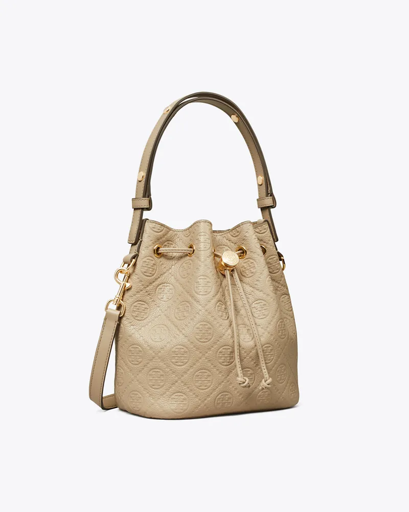 Tory Burch Damen Strukturierte Bucket Bag mit T-Monogramm Fresh
