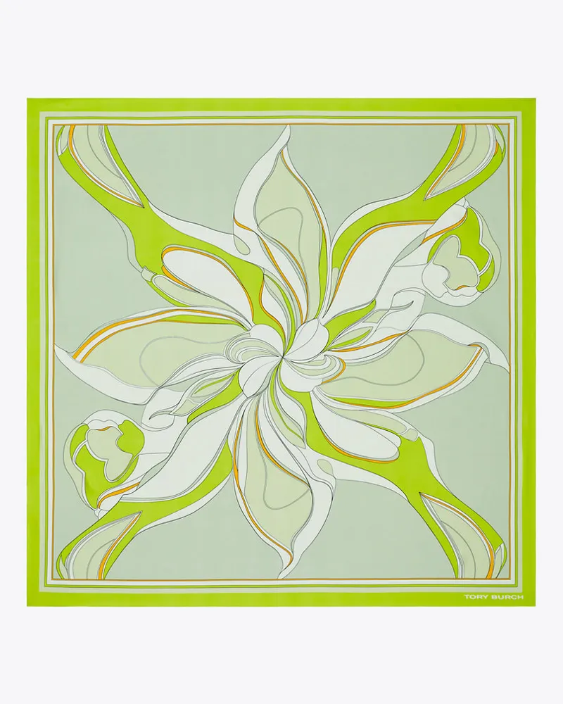 Tory Burch Oversized Twisty Floral Silk Square Scarf Chartreuse