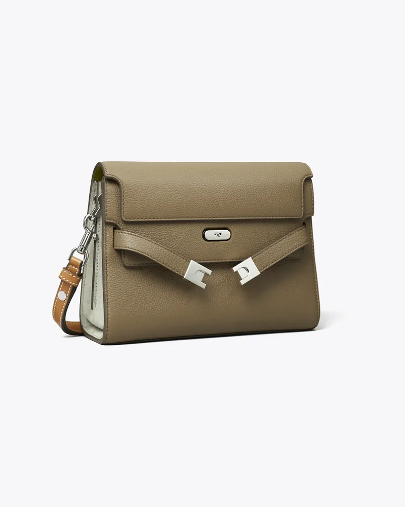 Tory Burch Damen Lee Radziwill Schultertasche aus Strukturleder in Colorblock-Optik Wild