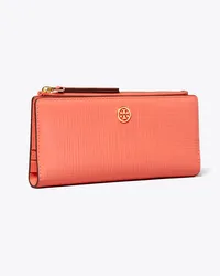 Tory Burch Robinson Crosshatched Zip Slim Wallet Coral